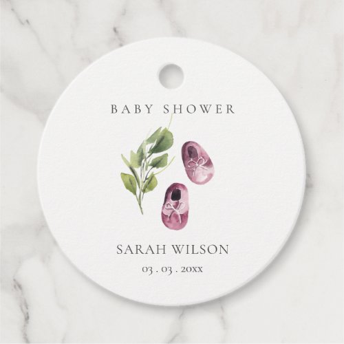 Cute Green Pink Girl Shoes Foliage Baby Shower Favor Tags