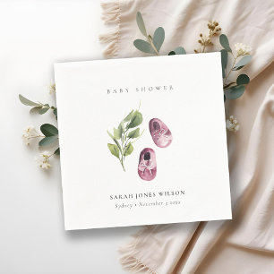 Cute Green Pink Girl Shoes Foliage Baby Shower Napkins