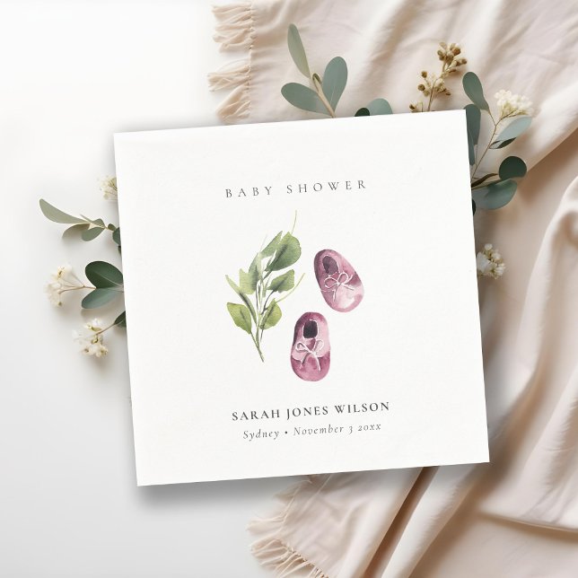 Cute Green Pink Girl Shoes Foliage Baby Shower Napkins (Creator Uploaded)