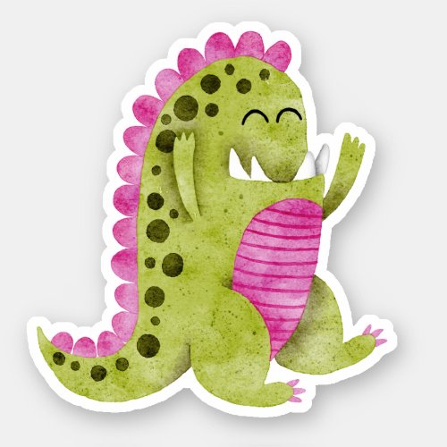 Cute Green  Pink Spiked Monster with Funny Fangs Sticker