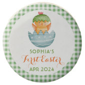 Cute Green Plaid Chick & Egg My First Easter Chocolate Covered Oreo (Front)