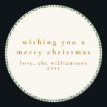 Cute Green Plaid Custom Christmas Wishes Classic Round Sticker<br><div class="desc">Cute Green Plaid Custom Christmas Wishes Classic Round Sticker</div>
