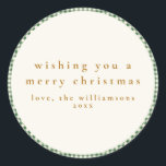 Cute Green Plaid Custom Christmas Wishes Classic Round Sticker<br><div class="desc">Cute Green Plaid Custom Christmas Wishes Classic Round Sticker</div>