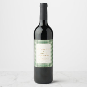 Cute Green Plaid Custom Christmas Wishes Wine Label