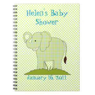 Cute Green Plaid Elephant Baby Shower Notebook