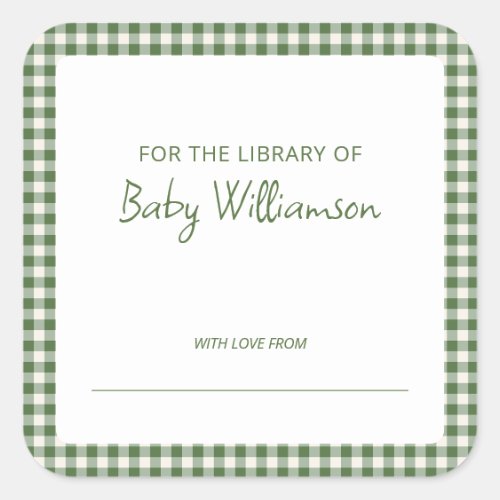 Cute Green Plaid Gingham Baby Shower Bookplate