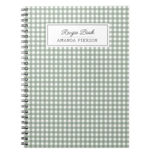 Cute Green Plaid  Personalized Family Recipe Book