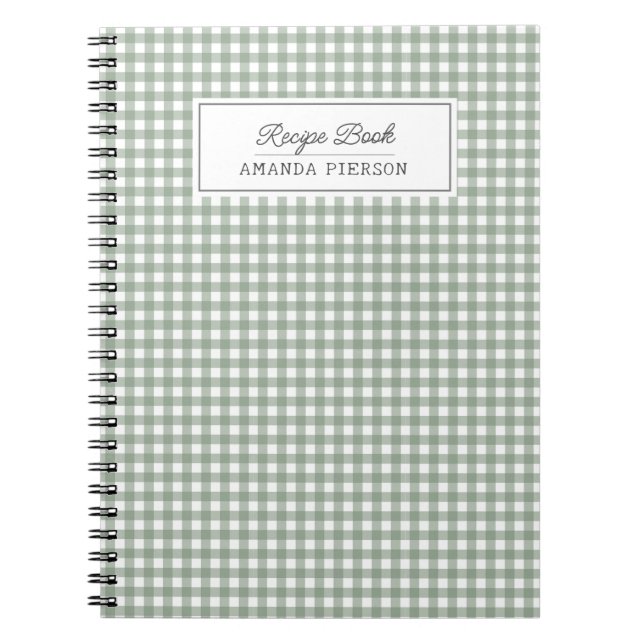 Cute Green Plaid  Personalized Family Recipe Book (Front)