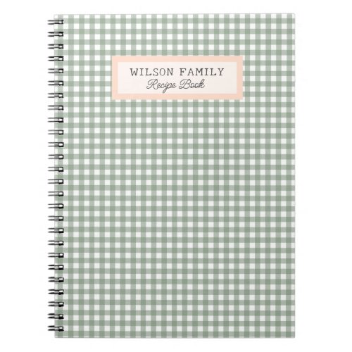 Cute Green Plaid  Personalized Family Recipe Book