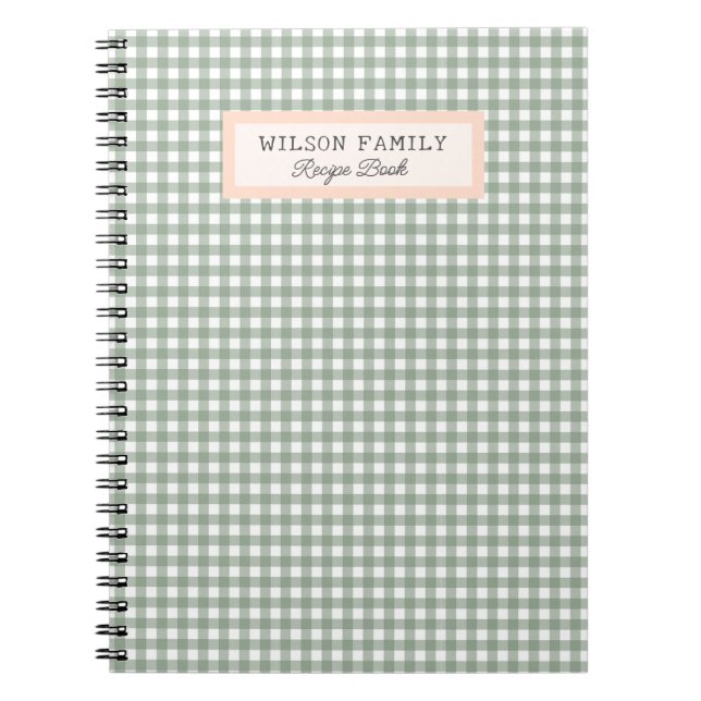 Cute Green Plaid  Personalized Family Recipe Book (Front)