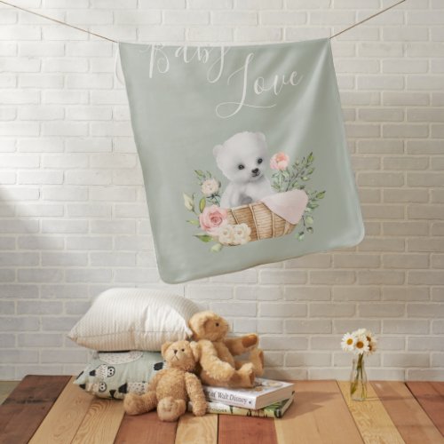 Cute Green Polar Bear Baby Love Baby Blanket