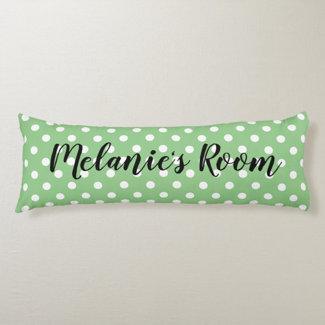 Cute green polka dot pattern custom name body pillow (Front)
