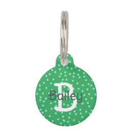 Cute Green Polka Dots Monogram Name Address Pet ID Tag