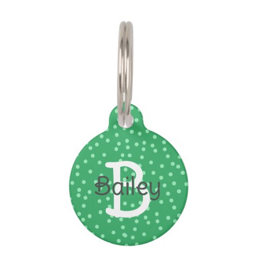 Cute Green Polka Dots Monogram Name Address Pet ID Tag