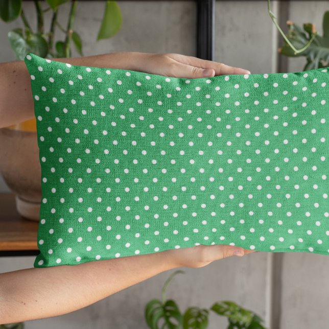 Cute Green Polka Dots Pattern Lumbar Pillow (Creator Uploaded)