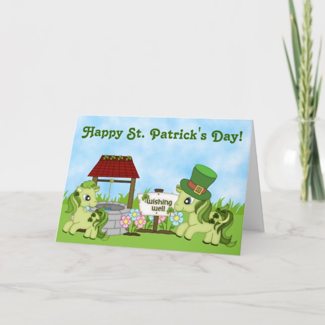Cute Green Ponies Happy St. Patrick's Day Horse Card (Front)