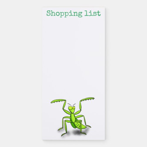 Cute green praying mantis cartoon illustration magnetic notepad