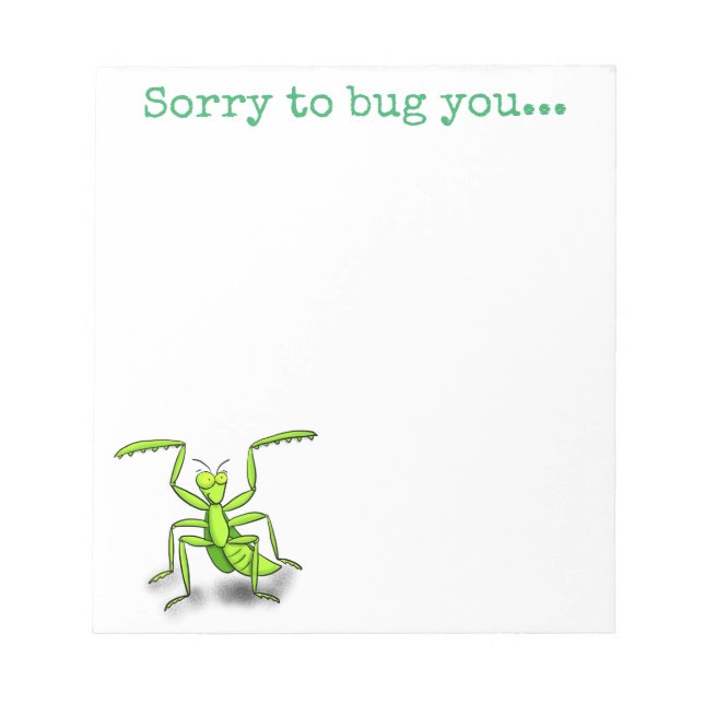 Cute green praying mantis cartoon illustration notepad (Front)