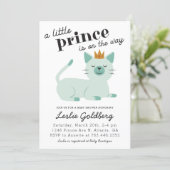 Cute Green Prince Kitty Cat Baby Shower Invitation (Standing Front)