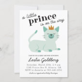 Cute Green Prince Kitty Cat Baby Shower Invitation (Front)