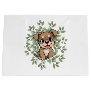 Cute Green Puppy Gift Bag – Minimal Nature Design