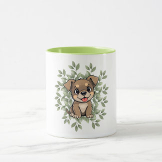 Cute Green Puppy Mug – Minimal Nature Dog Design