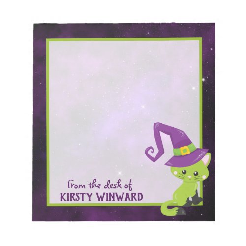 Cute Green Purple Halloween Cat Notepad