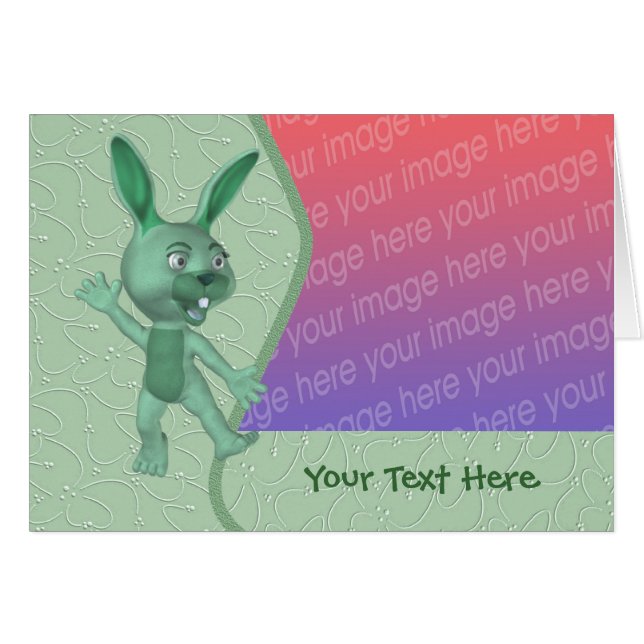 Cute Green Rabbit Photo Card (Front Horizontal)