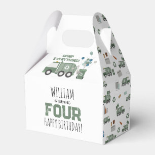 Cute Green Recycling Truck Boys Vehicles Birthday Favor Boxes