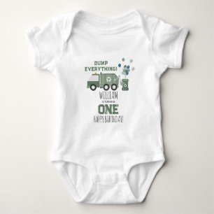 Cute Green Recycling Truck Kids Name Age Birthday Baby Bodysuit
