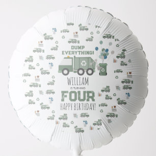 Cute Green Recycling Truck Kids Name Age Birthday Balloon