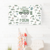Cute Green Recycling Truck Kids Name Age Birthday