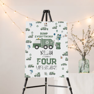 Cute Green Recycling Truck Kids Name Age Birthday Foam Board