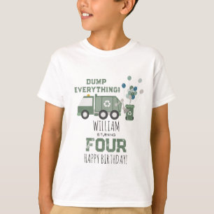Cute Green Recycling Truck Kids Name Age Birthday T-Shirt