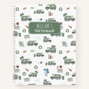 Cute Green Recycling Truck Kids Vehicle Sketchbook Notebook