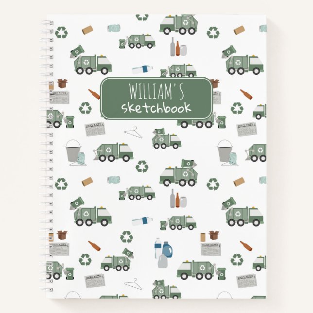 Cute Green Recycling Truck Kids Vehicle Sketchbook Notebook (Front)