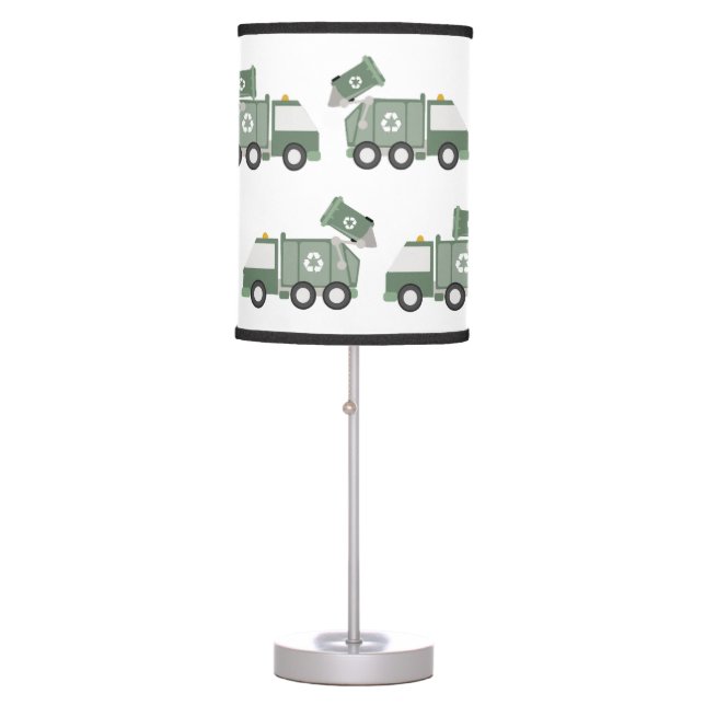 Cute Green Recycling Truck Kids Vehicles Bedroom Table Lamp (Front)