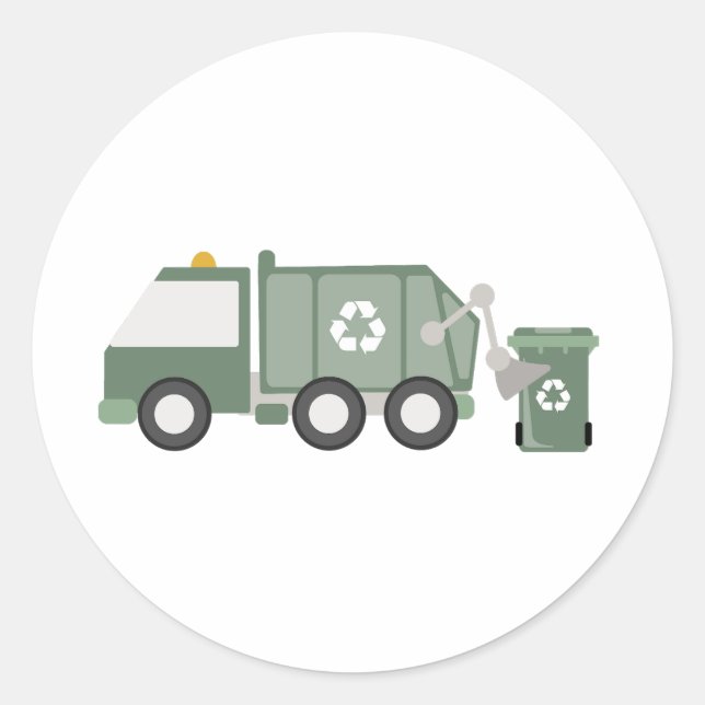 Cute Green Recycling Truck Kids Vehicles Birthday Classic Round Sticker (Front)