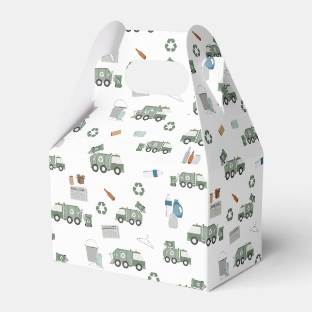 Cute Green Recycling Truck Kids Vehicles Birthday Favor Boxes (Front Side)