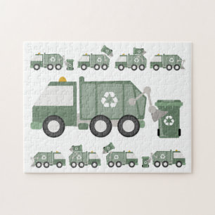 Cute Green Recycling Truck Kids Vehicles Birthday Jigsaw Puzzle