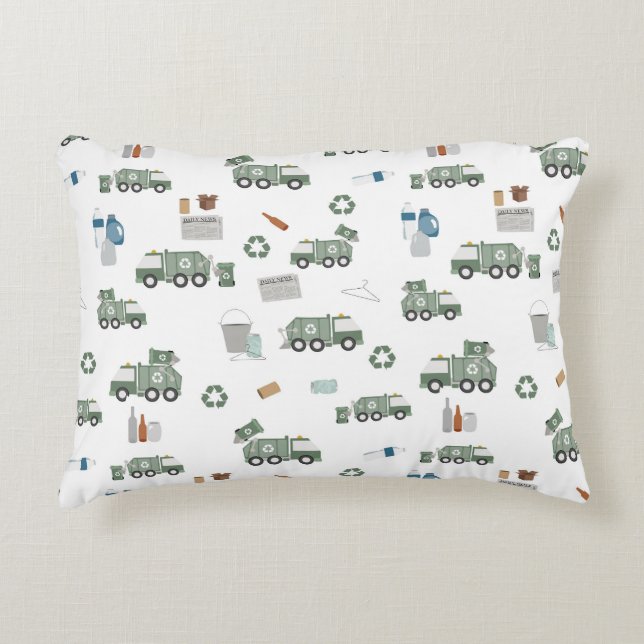 Cute Green Recycling Truck Kids Vehicles Pattern Accent Pillow (Front)