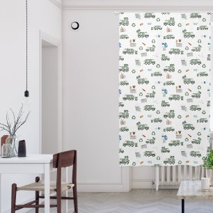 Cute Green Recycling Truck Kids Vehicles Pattern Blackout Curtains