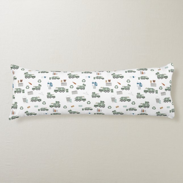 Cute Green Recycling Truck Kids Vehicles Pattern Body Pillow (Front)