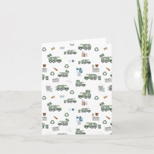 Cute Green Recycling Truck Kids Vehicles Pattern Card