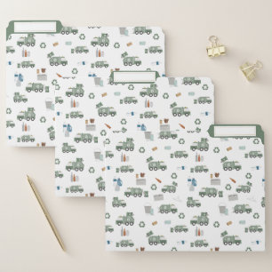 Cute Green Recycling Truck Kids Vehicles Pattern File Folder