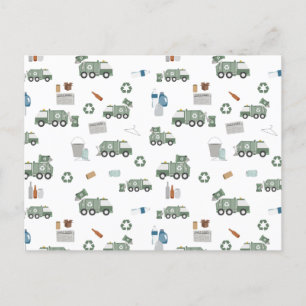 Cute Green Recycling Truck Kids Vehicles Pattern Postcard