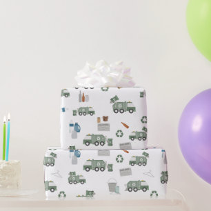 Cute Green Recycling Truck Kids Vehicles Pattern Wrapping Paper