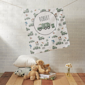 Cute Green Recycling Truck Vehicles Kids Name Baby Blanket