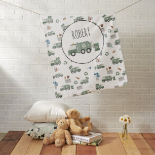 Cute Green Recycling Truck Vehicles Kids Name Baby Blanket