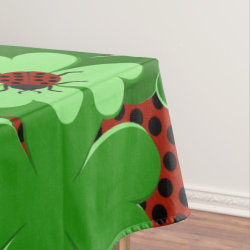 Cute Green Red Ladybug Insect Clover Leaves Tablecloth